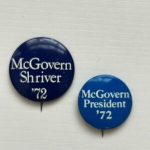 Lot of 2 George McGovern Sargent Shriver 1972 campaign pin button political VTG